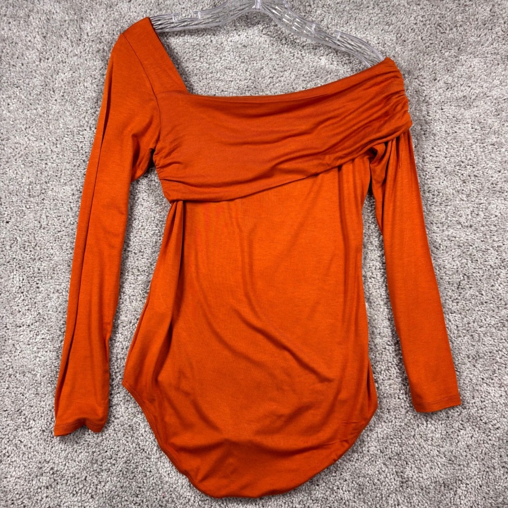 143 Story by Line Up Women Burnt Orange One Shoulder Long Sleeve Bodysuit S